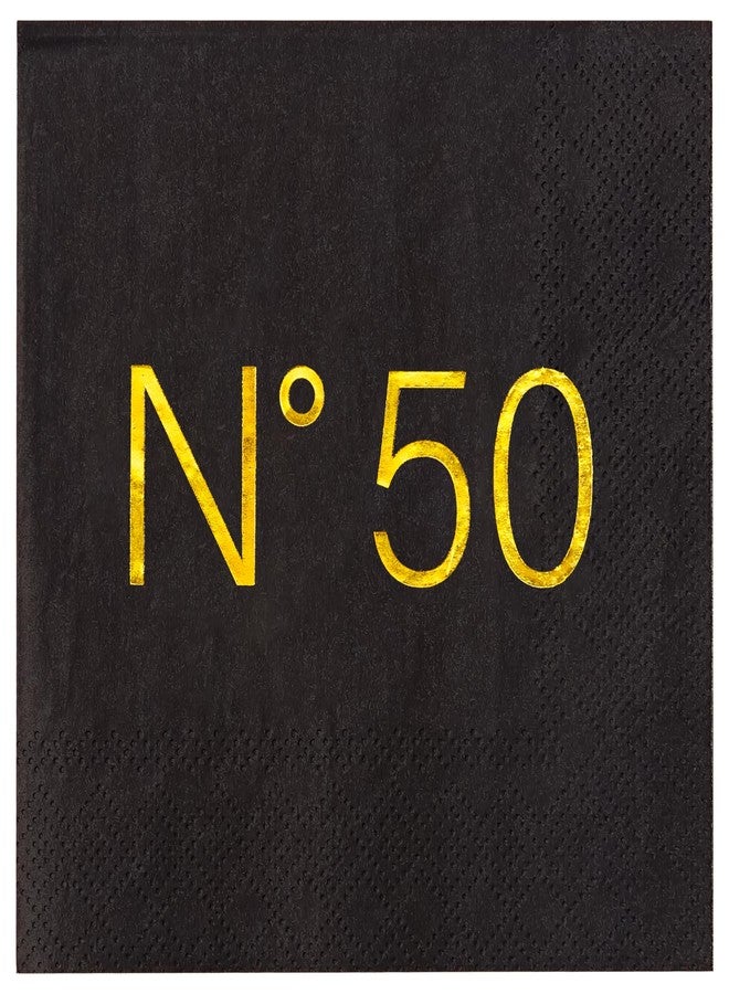 Crisky 50 Pcs N50 Black Gold Foil Cocktail Happy 50th Birthday Disposable Paper Napkins for 50th Birthday Party Decoration, 3-Ply - Image 1